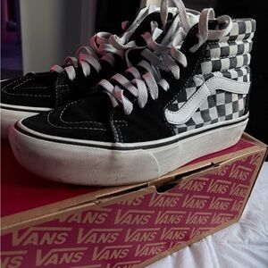 Vans Women's Checkered Black and White Sneakers
